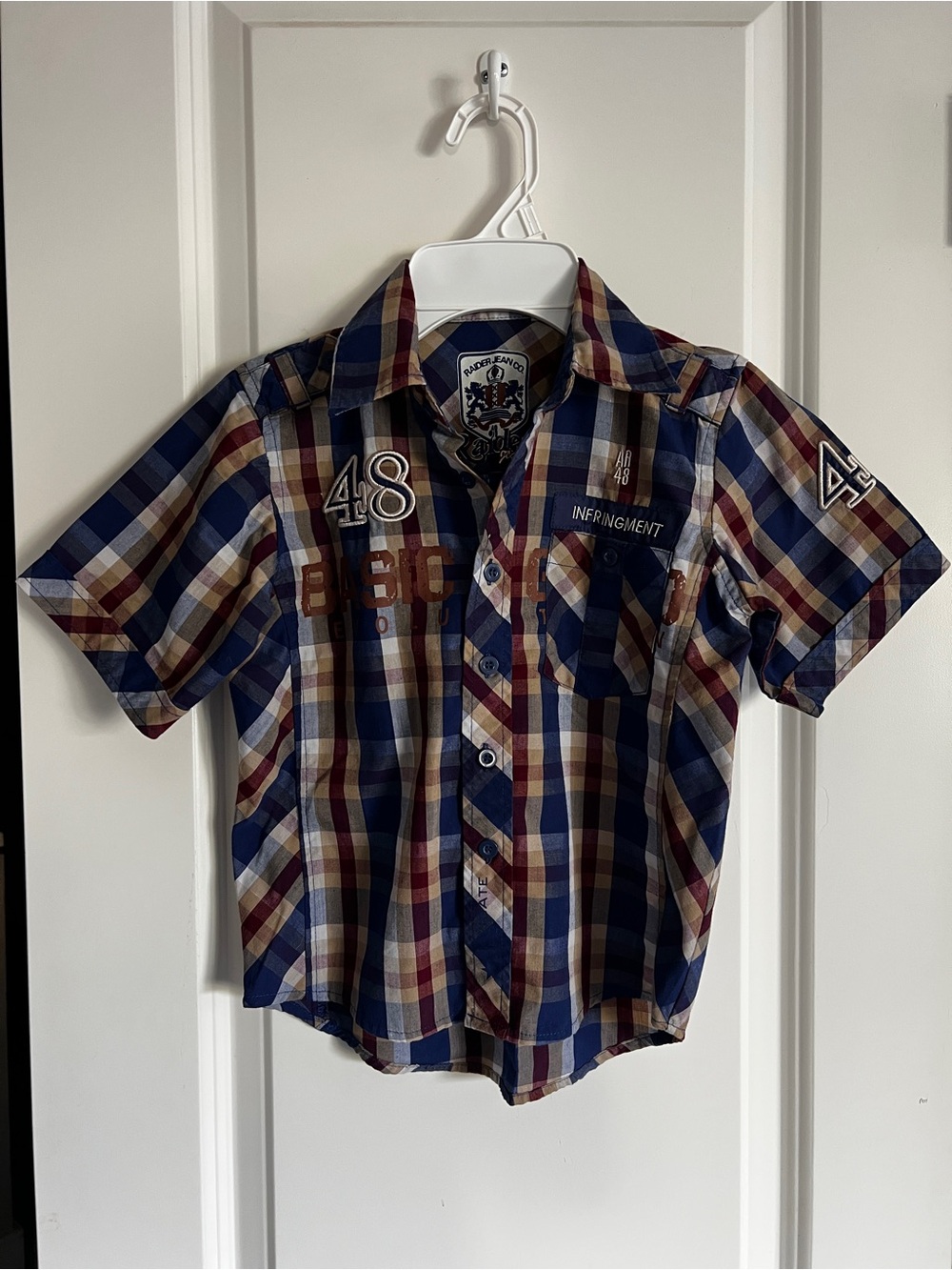 Vintage Raider Jean Co Boys Plaid Short Sleeve Button Up infringement shirt 4